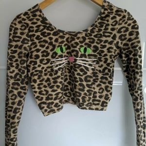 Lazy Oaf Leopard Kitty Long Sleeve Crop Top